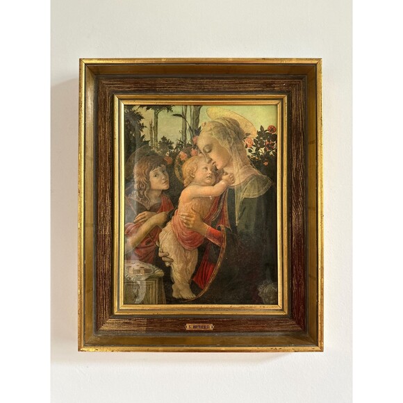 Vintage religious wall art: framed Botticelli Madonna and Child print 1969 - Picture 1 of 5
